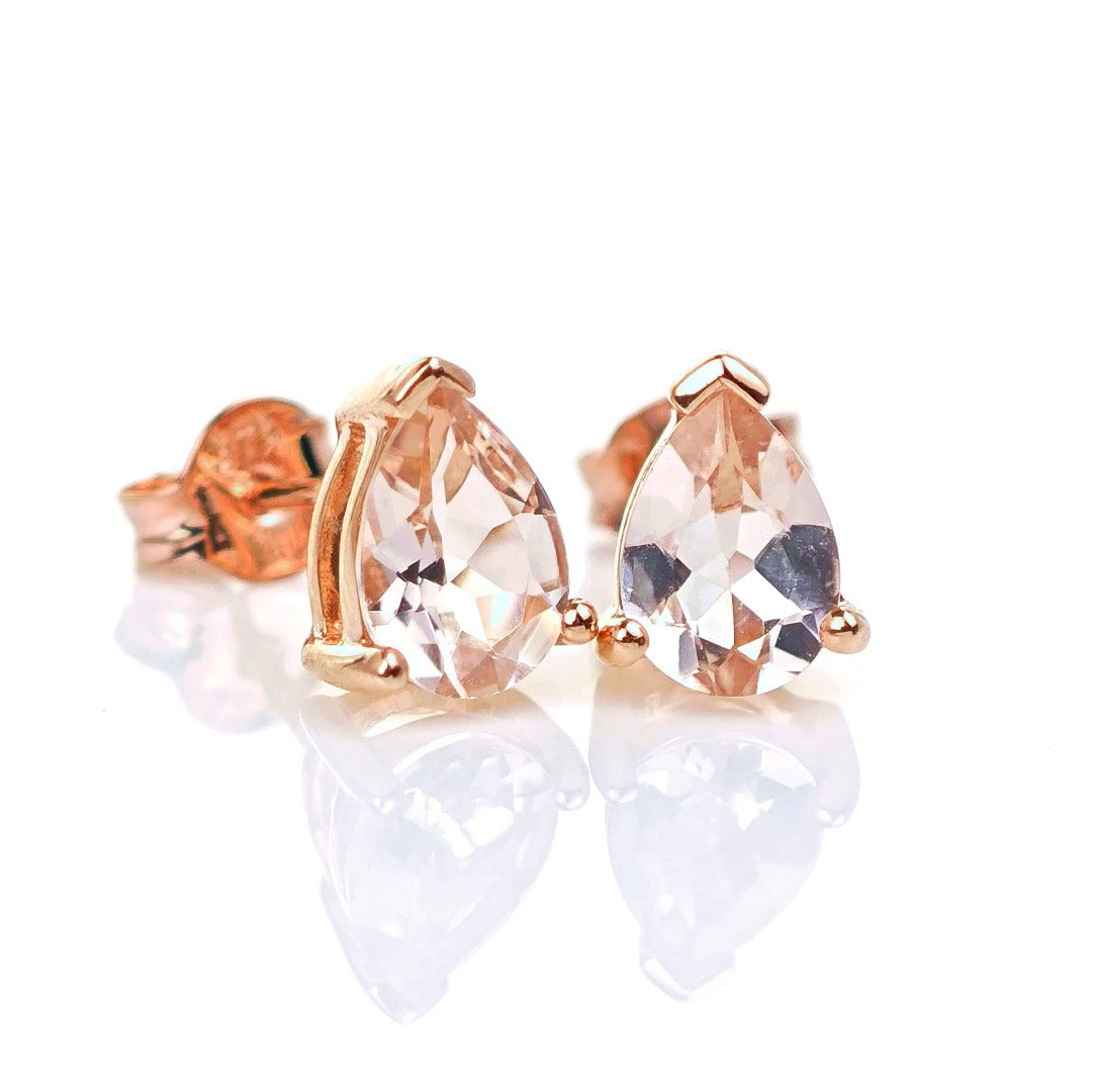 9ct Morganite Earrings Rose Gold Studs Natural Gemstones 1.27ct