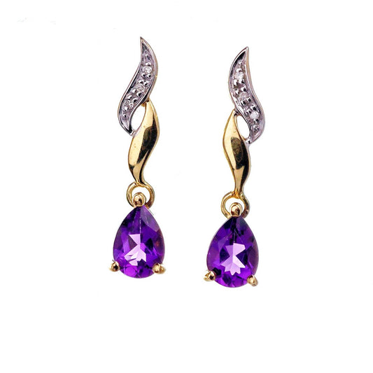 9ct Amethyst Diamond Earrings Gold Studs Natural Gemstones 1.24ct