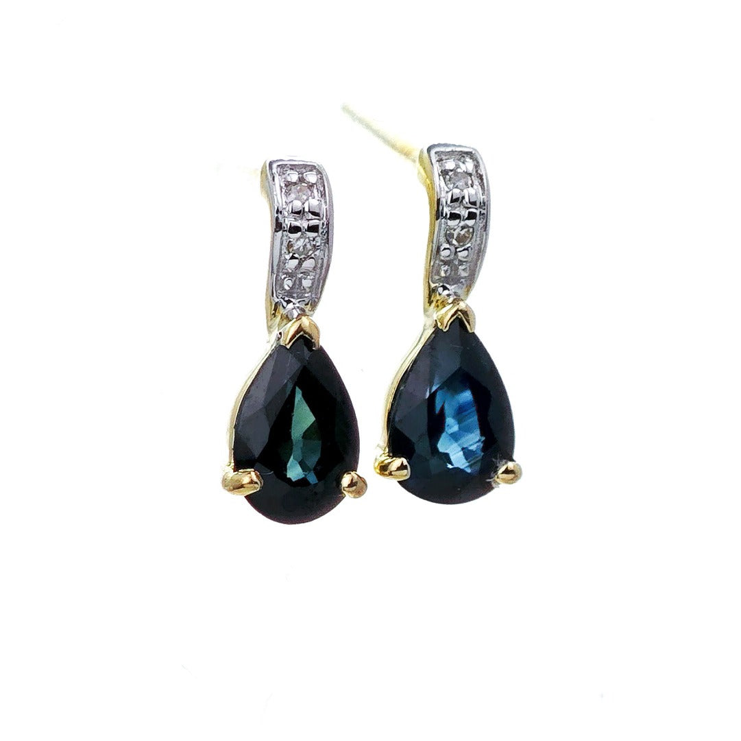 9ct Sapphire Diamond Earrings Gold Studs Natural Blue Gemstones 0.93ct