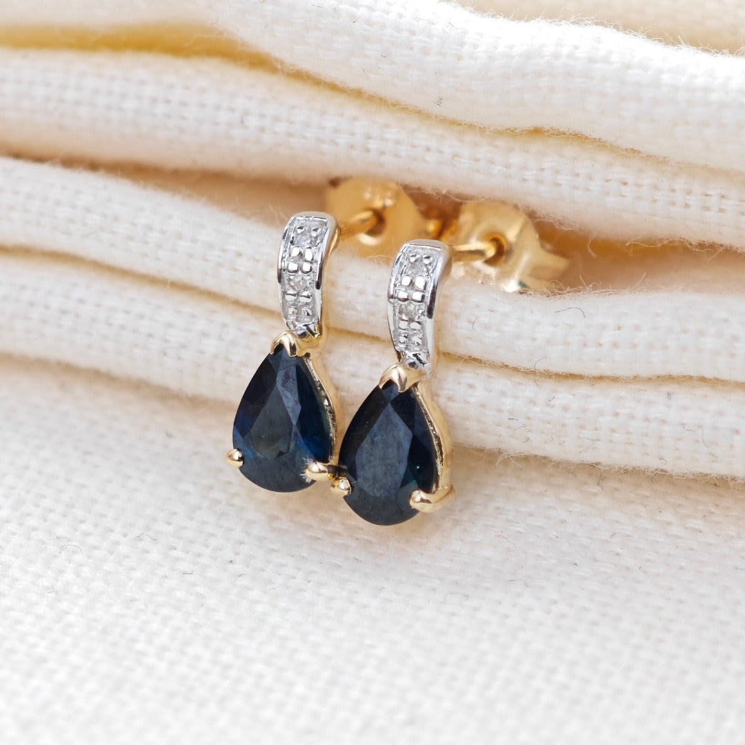 9ct Sapphire Diamond Earrings Gold Studs Natural Blue Gemstones 0.93ct