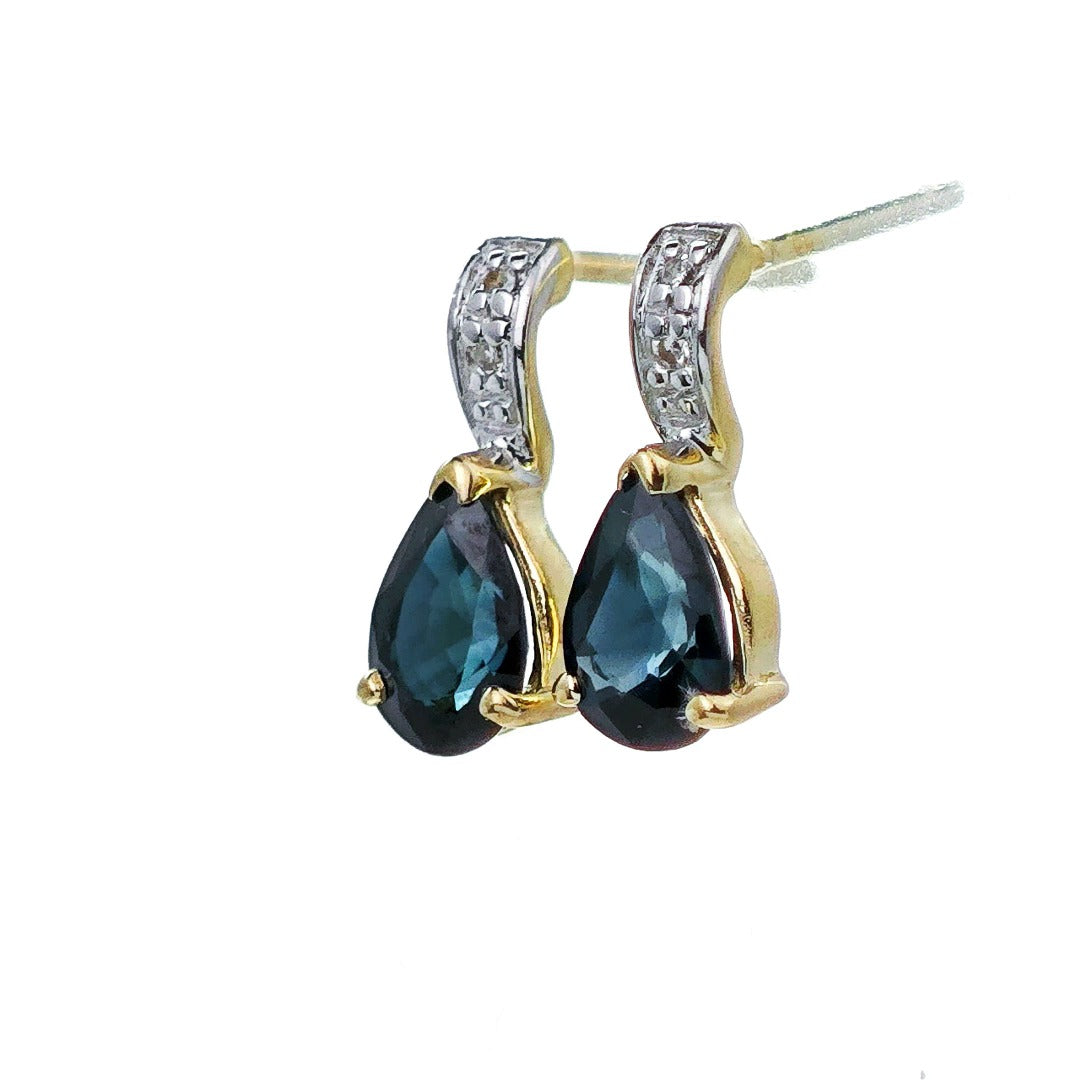 9ct Sapphire Diamond Earrings Gold Studs Natural Blue Gemstones 0.93ct