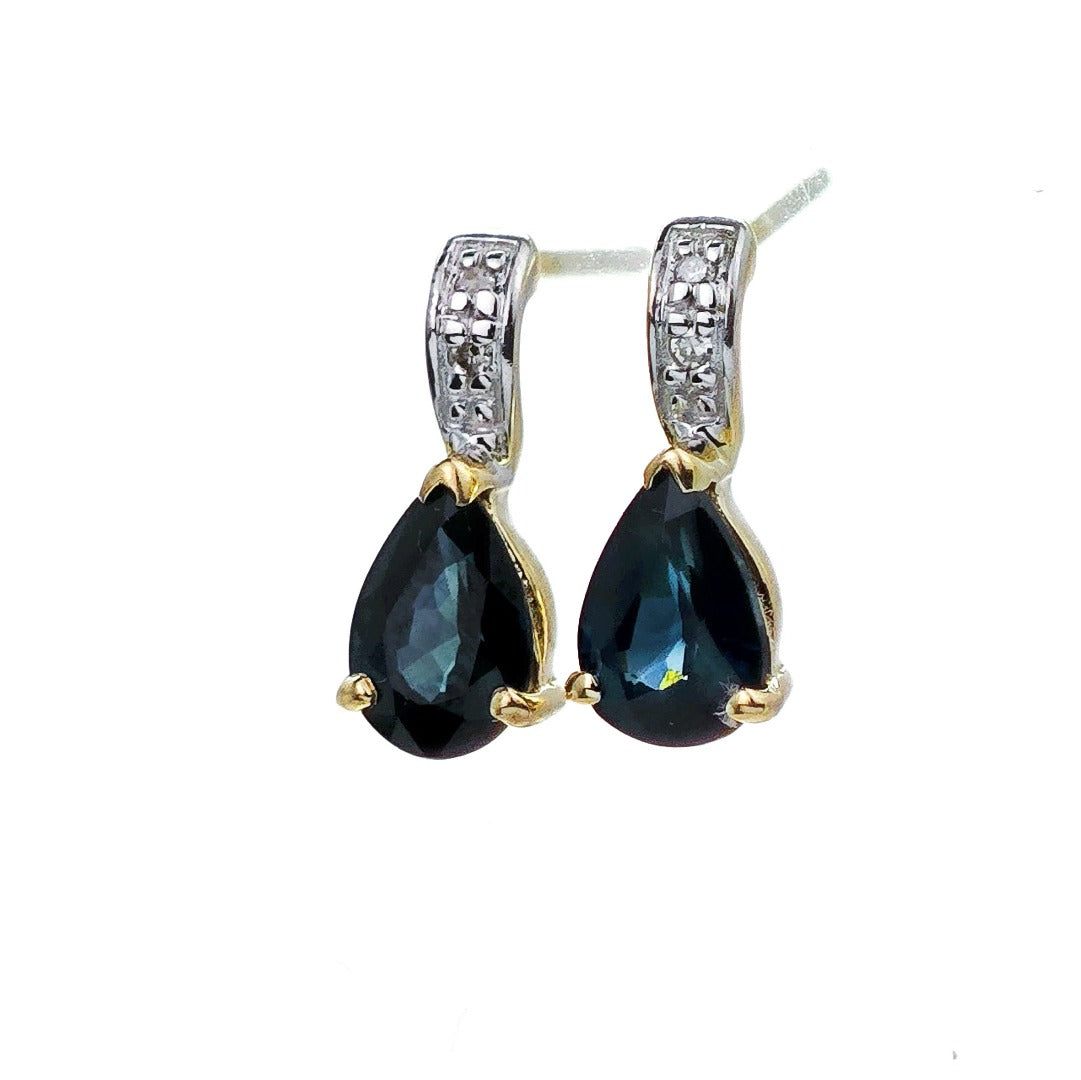 9ct Sapphire Diamond Earrings Gold Studs Natural Blue Gemstones 0.93ct