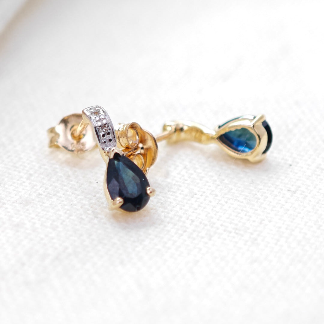 9ct Sapphire Diamond Earrings Gold Studs Natural Blue Gemstones 0.93ct