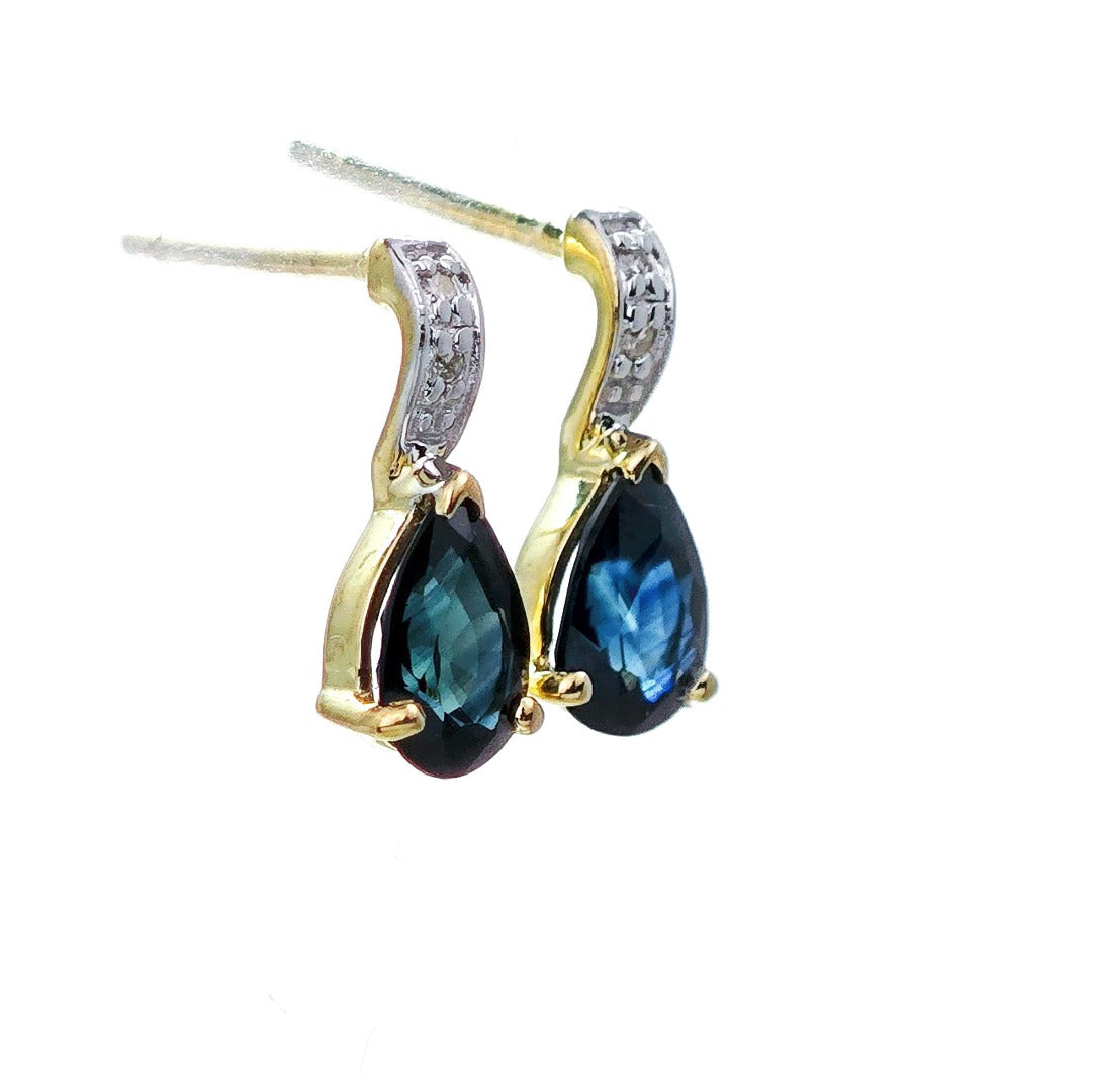 9ct Sapphire Diamond Earrings Gold Studs Natural Blue Gemstones 0.93ct