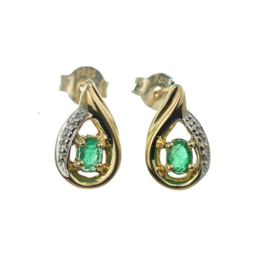 9ct Emerald Earrings Gold Diamond Studs Natural Green Gemstones 0.25ct