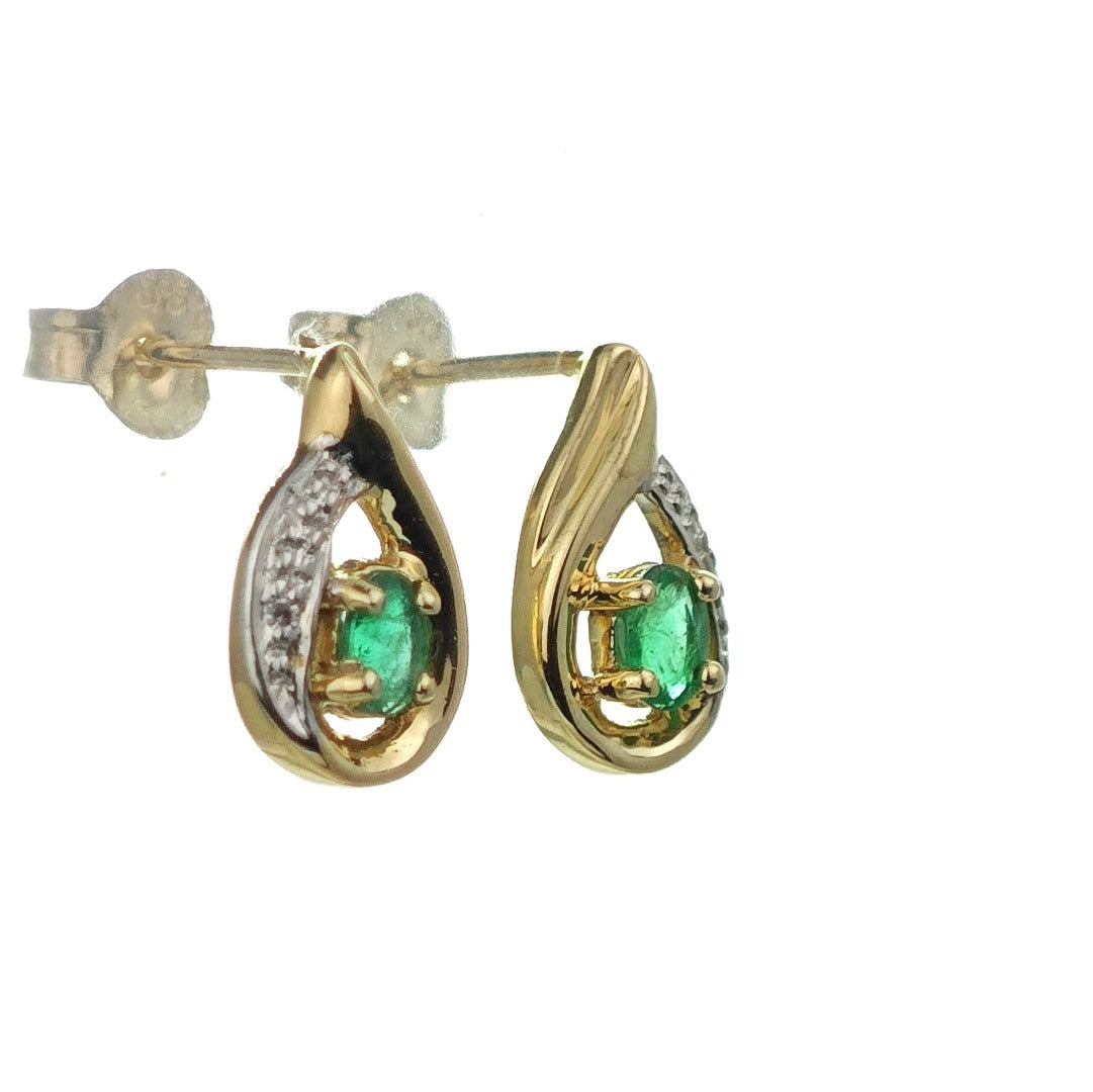 9ct Emerald Earrings Gold Diamond Studs Natural Green Gemstones 0.25ct