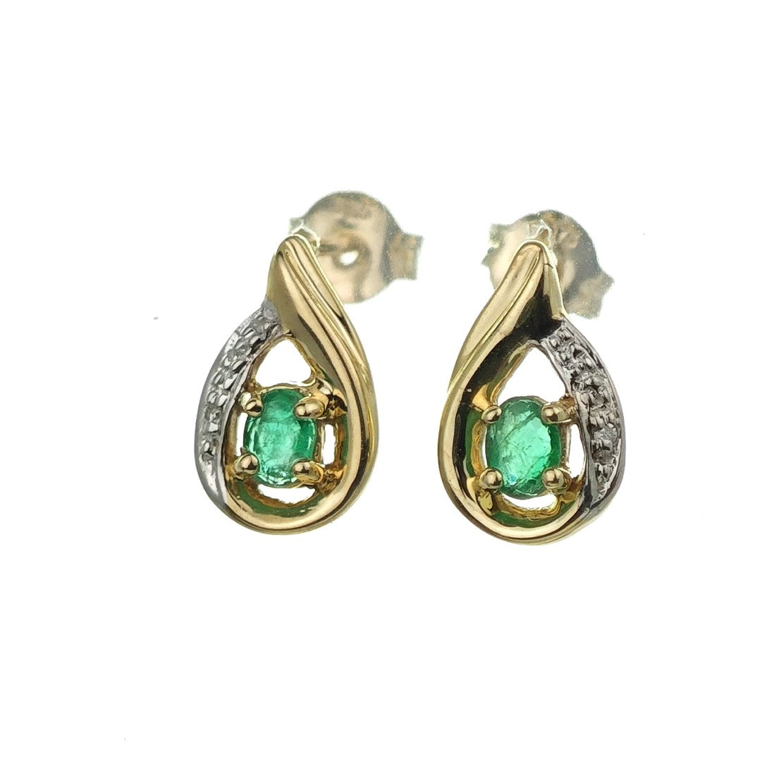 9ct Emerald Earrings Gold Diamond Studs Natural Green Gemstones 0.25ct