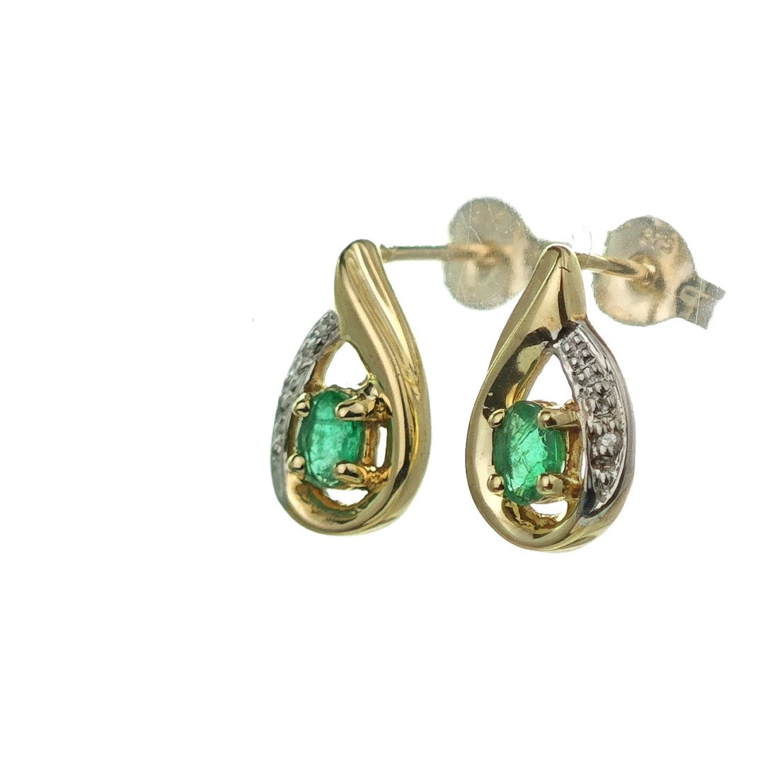 9ct Emerald Earrings Gold Diamond Studs Natural Green Gemstones 0.25ct