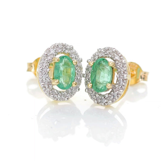 9ct Emerald Diamond Earrings Gold Studs Natural Green Gemstones 0.80ct