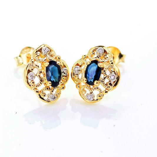 9ct Sapphire Diamond Earrings Gold Studs Natural Blue Gemstones 0.64ct Boxed Gift