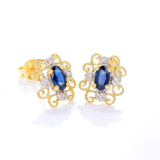 9ct Sapphire  Diamond Earrings Gold Studs Natural Blue Gemstones 0.64ct Boxed Gift