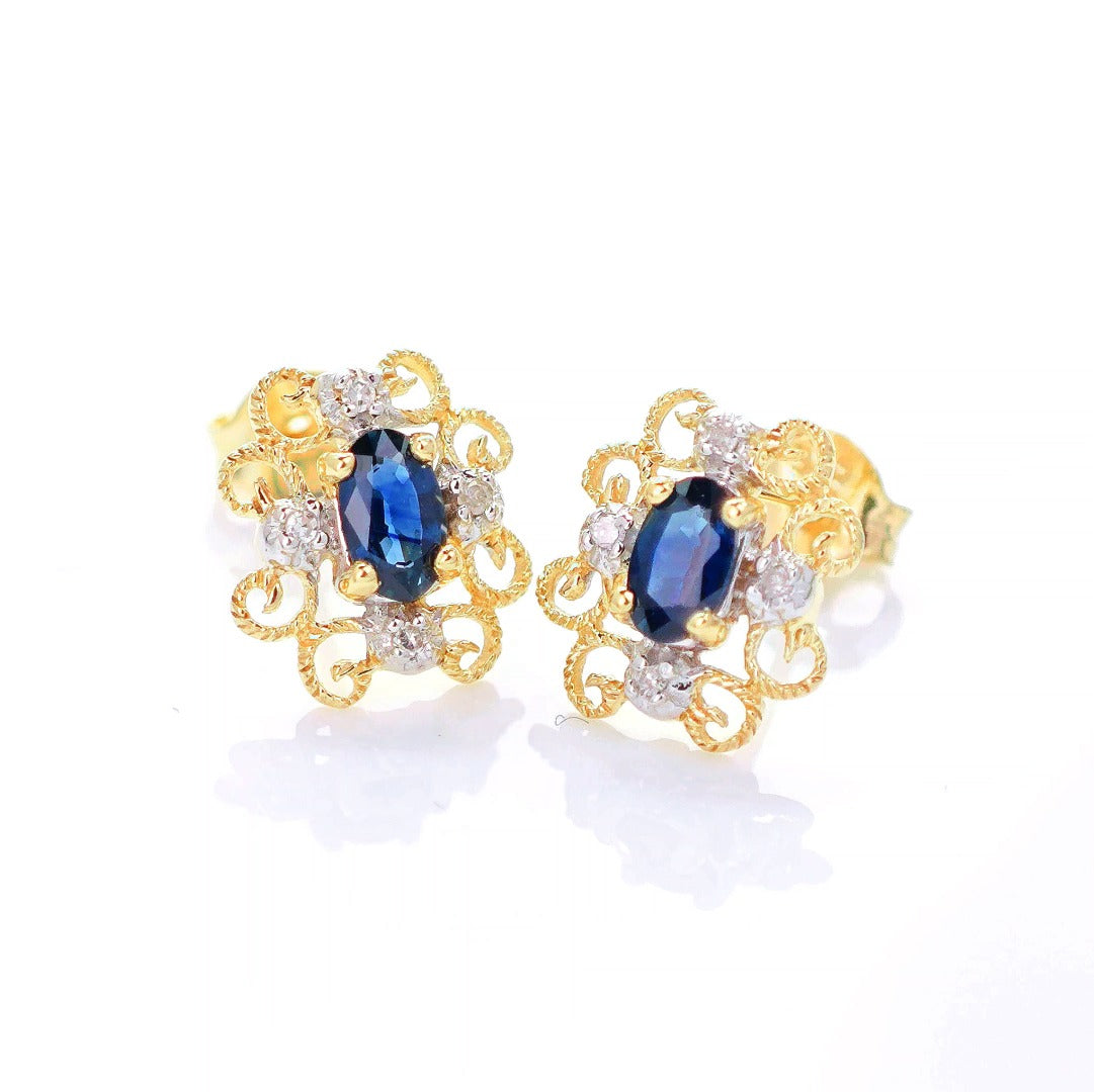 9ct Sapphire  Diamond Earrings Gold Studs Natural Blue Gemstones 0.64ct Boxed Gift