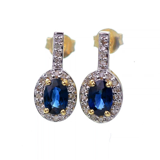 9ct Sapphire  Diamond Earrings Gold Studs Natural Blue Gemstones 1.13ct