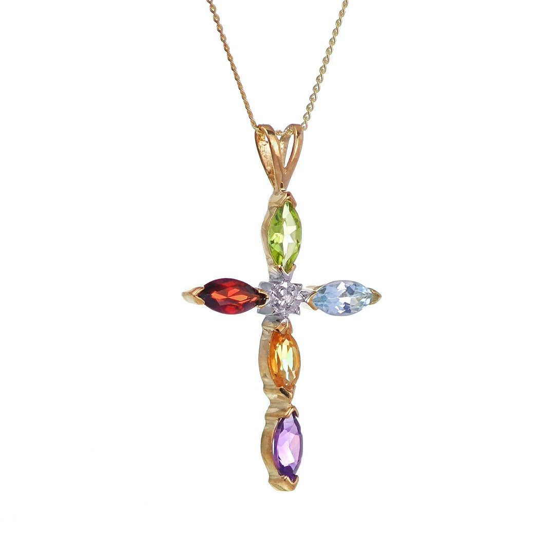 9ct Cross Necklace Yellow Gold 1.25ct Natural Gemstone Diamond