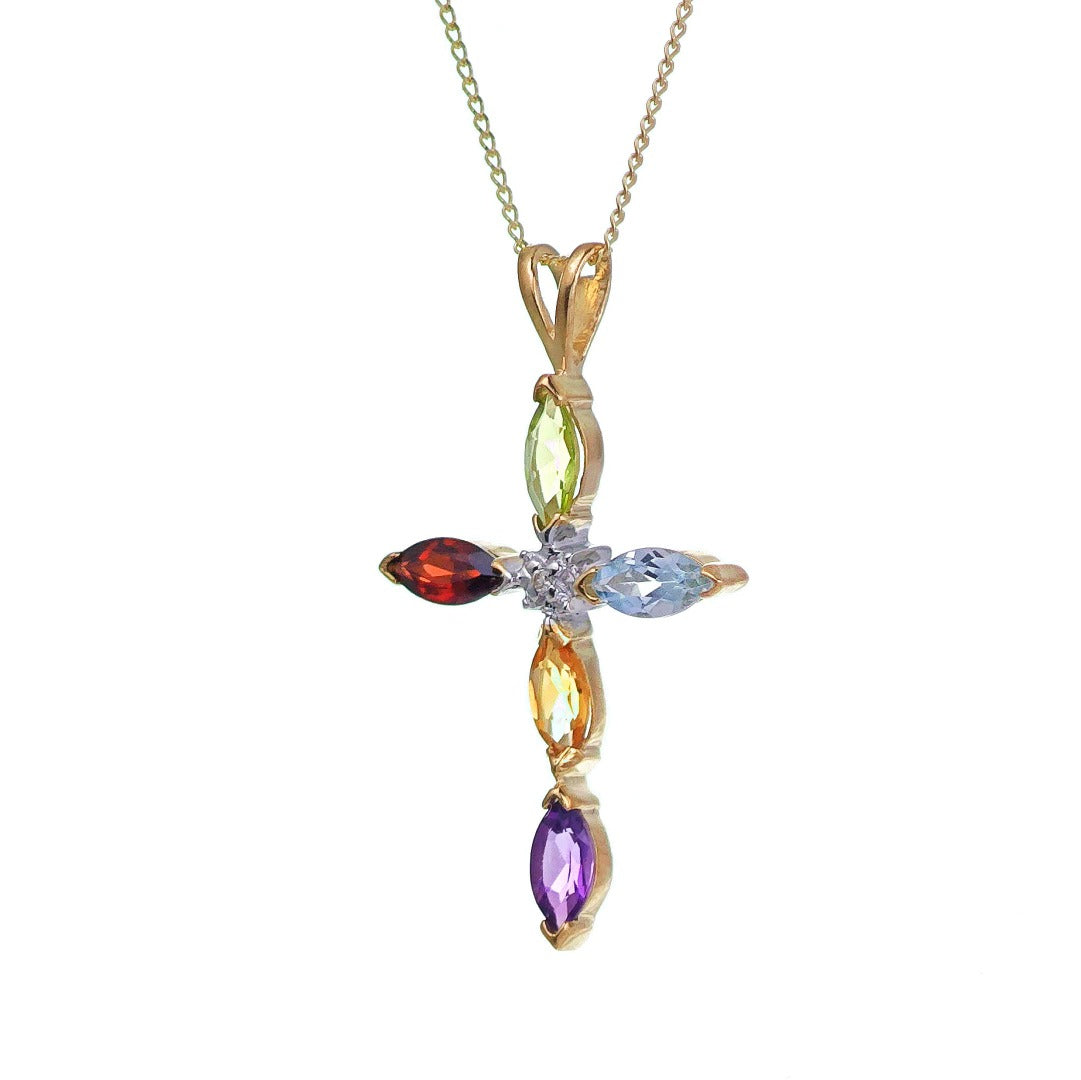 9ct Cross Necklace Yellow Gold 1.25ct Natural Gemstone Diamond