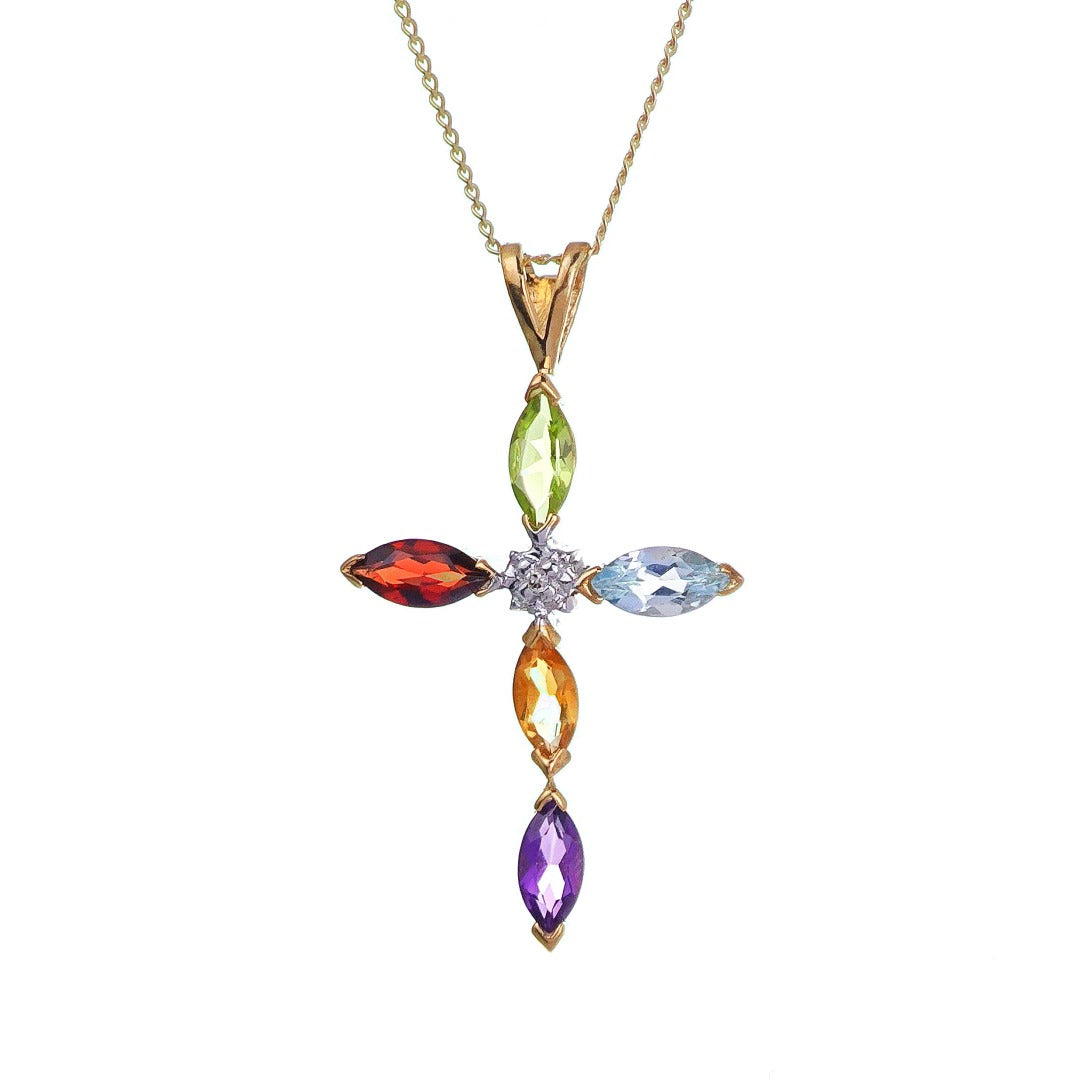 9ct Cross Necklace Yellow Gold 1.25ct Natural Gemstone Diamond