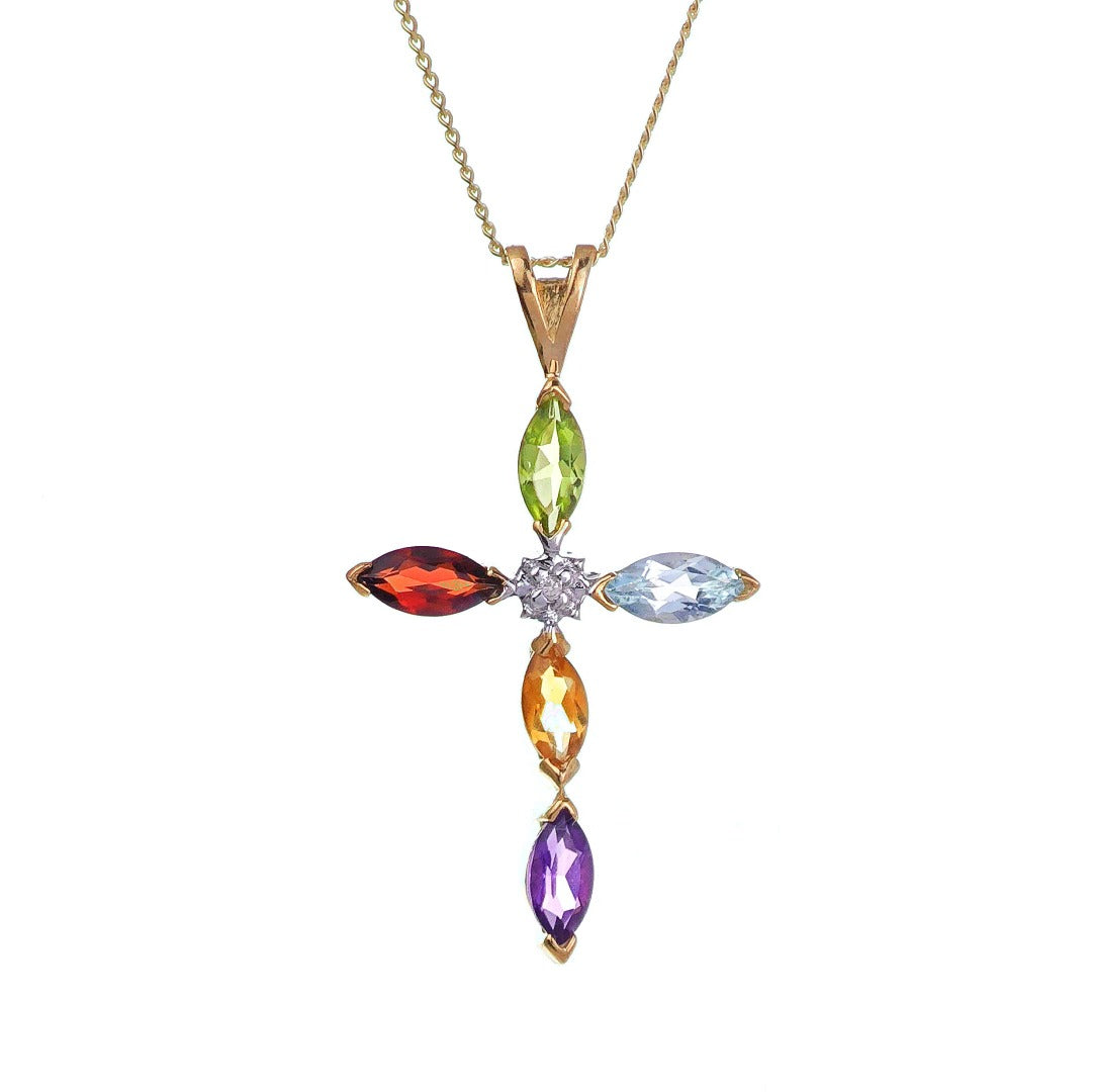 9ct Cross Necklace Yellow Gold 1.25ct Natural Gemstone Diamond