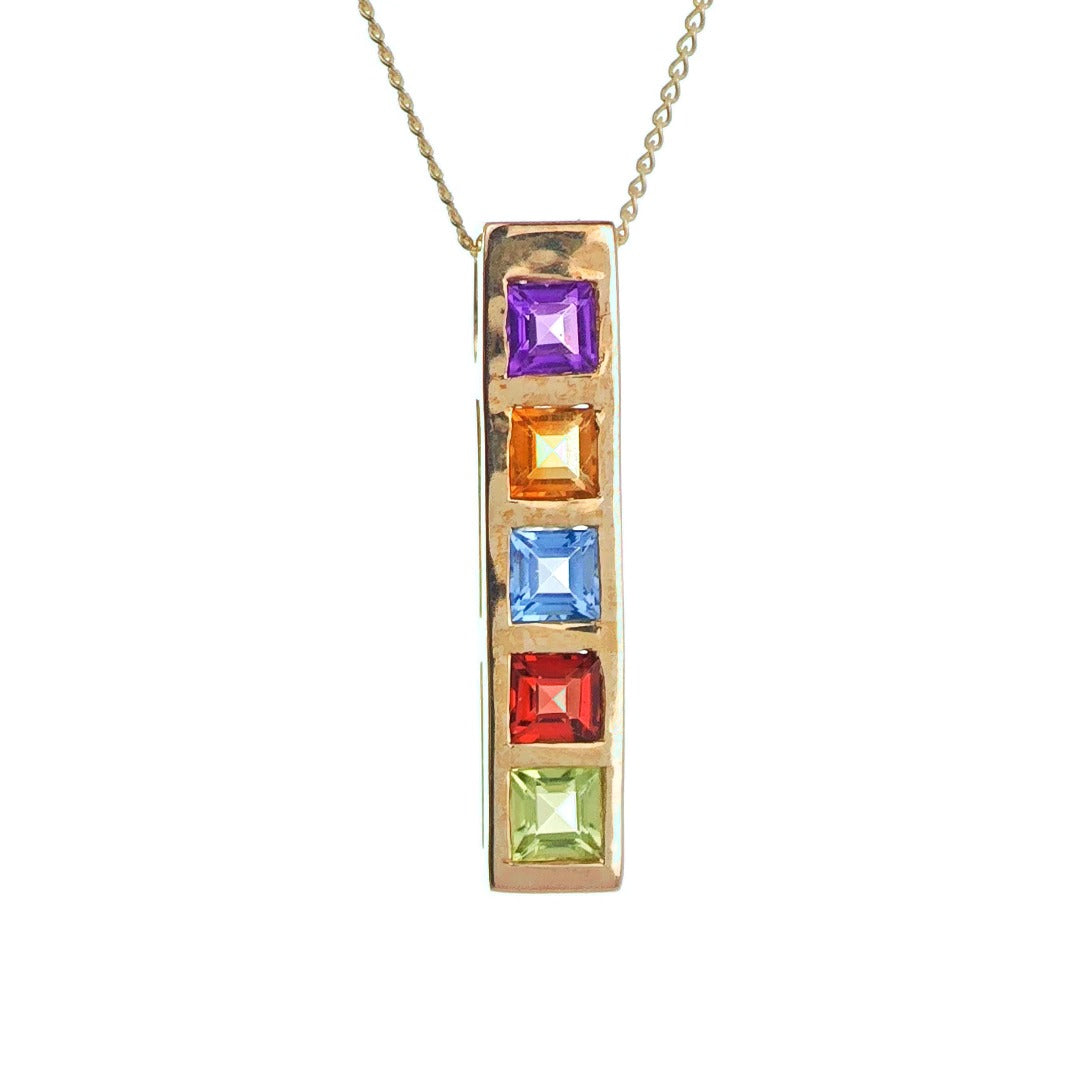 9ct Necklace Yellow Gold 0.76ct Square Natural Gemstones Boxed Gift