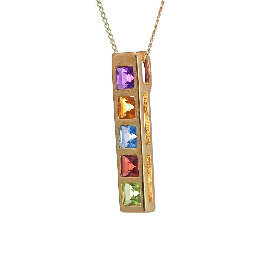 9ct Necklace Yellow Gold 0.76ct Square Natural Gemstones Boxed Gift