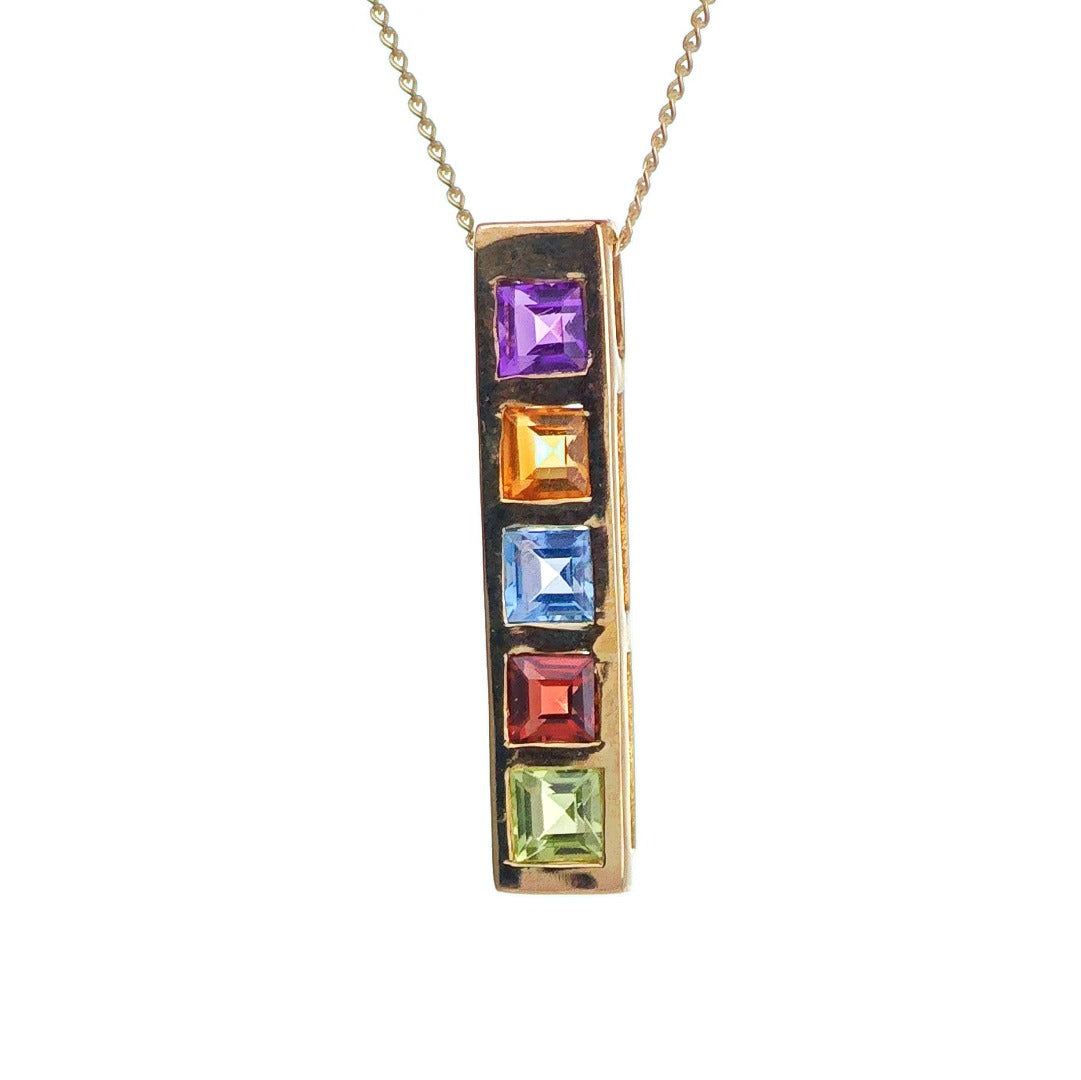 9ct Necklace Yellow Gold 0.76ct Square Natural Gemstones Boxed Gift