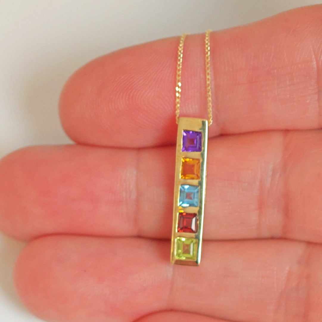 9ct Necklace Yellow Gold 0.76ct Square Natural Gemstones Boxed Gift