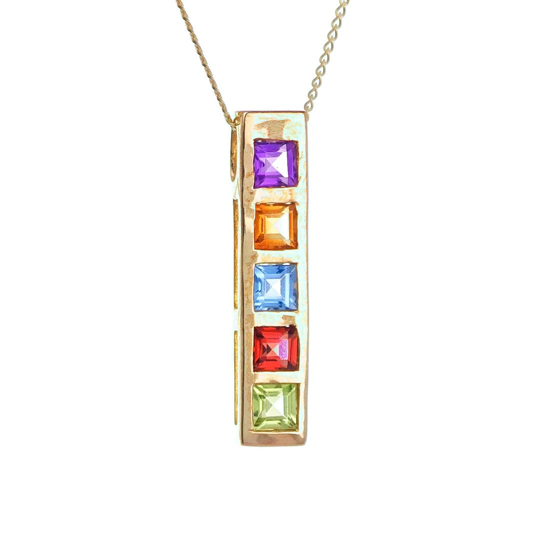 9ct Necklace Yellow Gold 0.76ct Square Natural Gemstones Boxed Gift