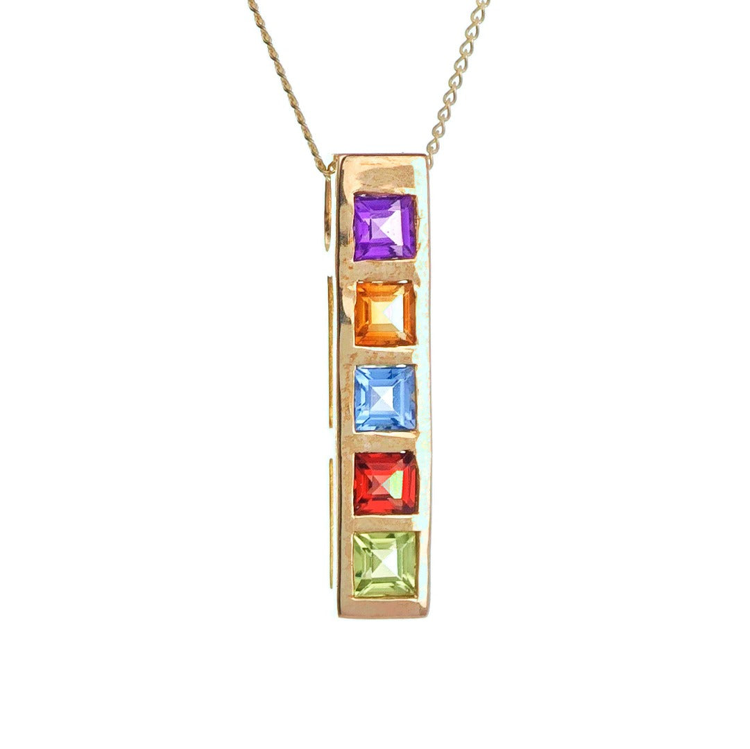 9ct Necklace Yellow Gold 0.76ct Square Natural Gemstones Boxed Gift