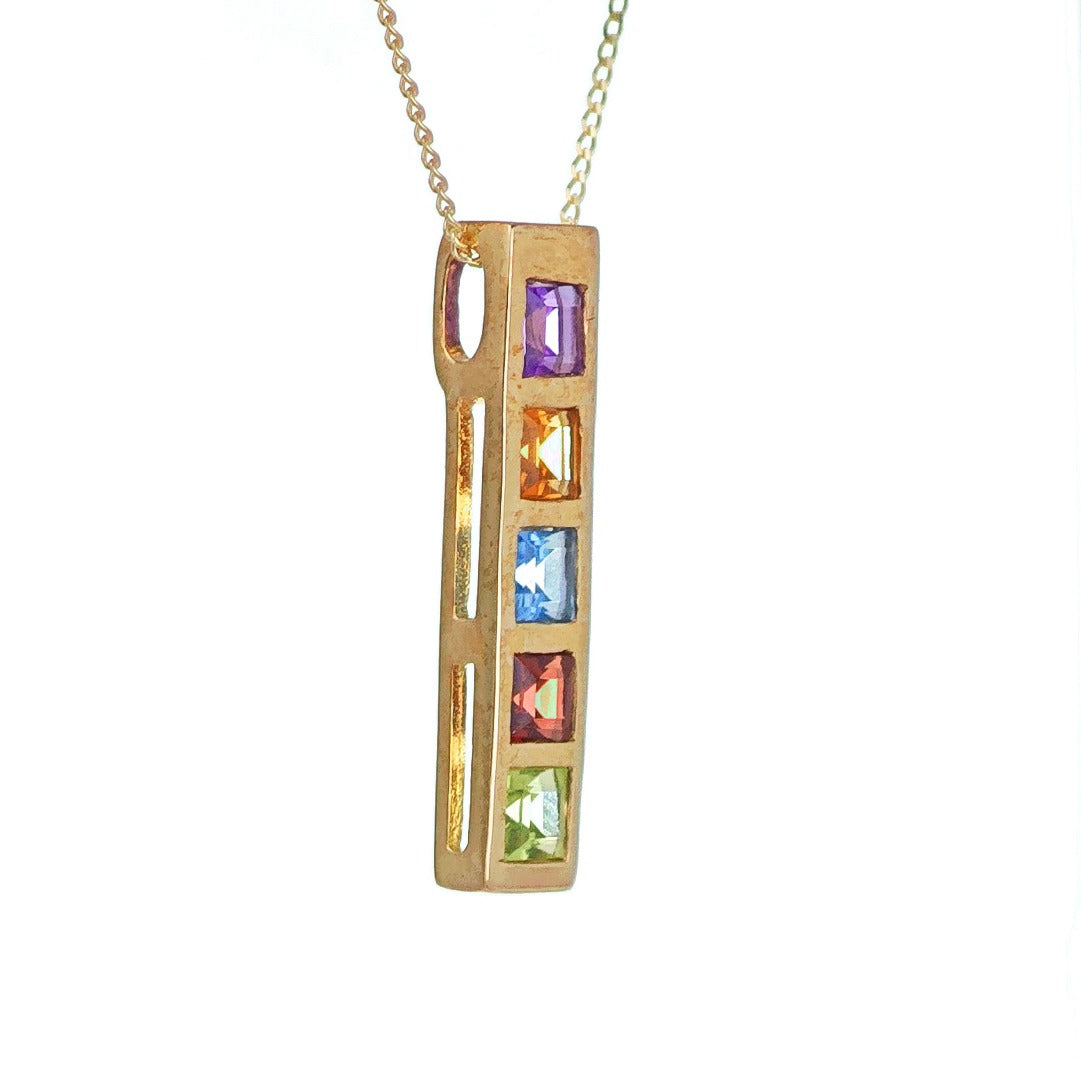 9ct Necklace Yellow Gold 0.76ct Square Natural Gemstones Boxed Gift