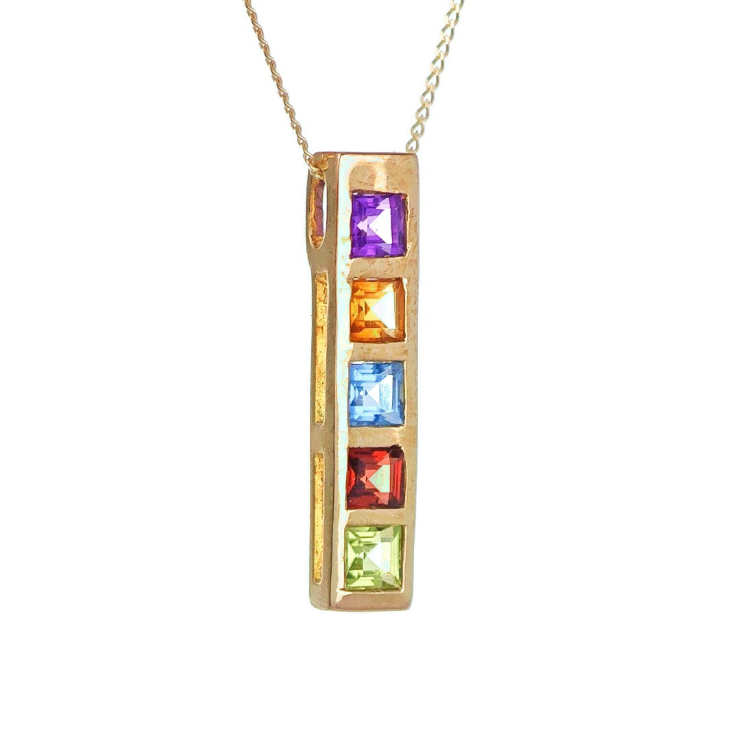 9ct Necklace Yellow Gold 0.76ct Square Natural Gemstones Boxed Gift