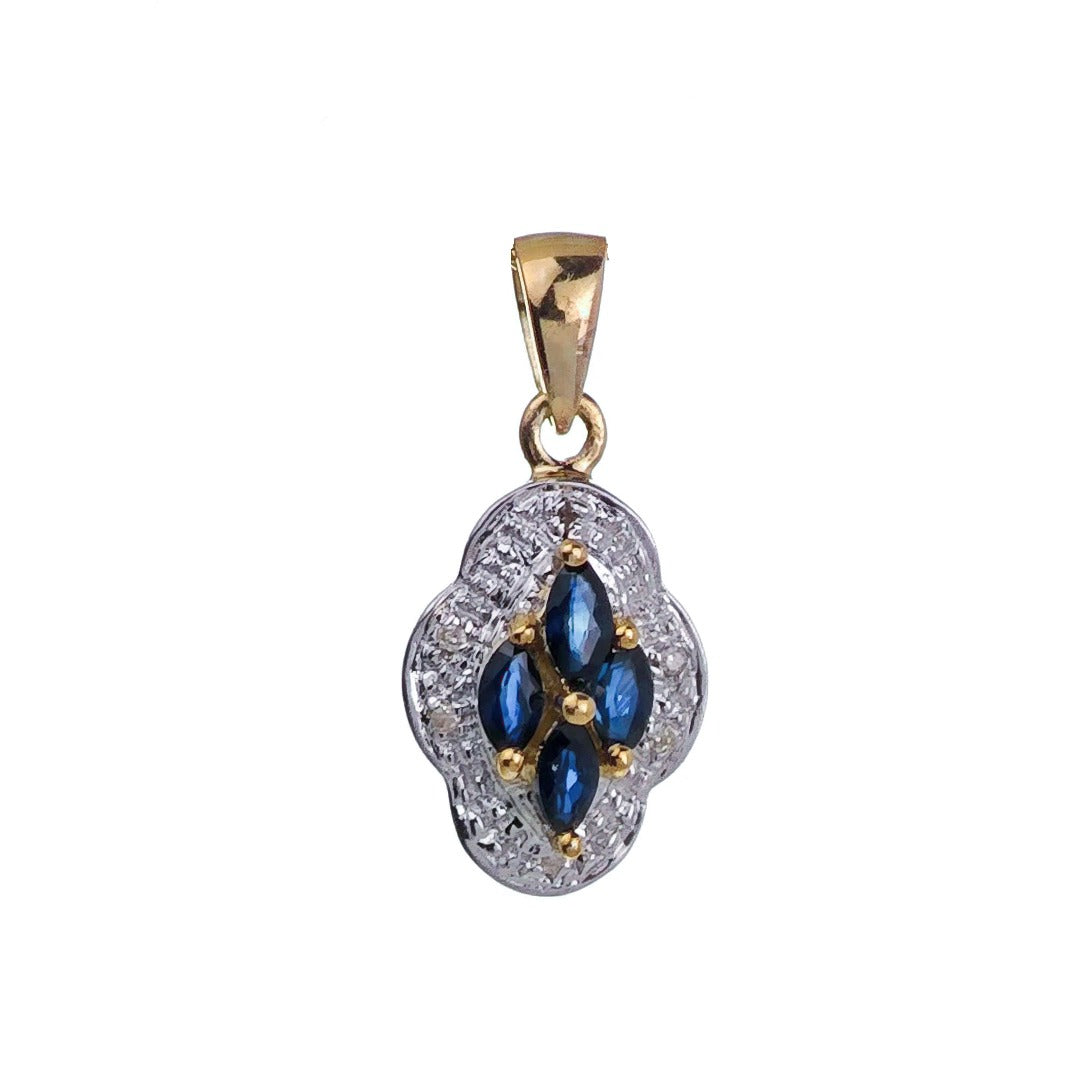 9ct Sapphire Necklace Yellow Gold 0.39ct Blue Marquise Natural Gemstone