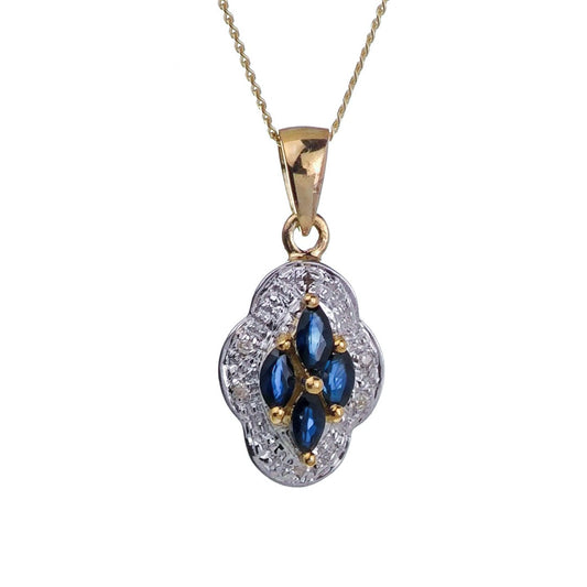 9ct Sapphire Necklace Yellow Gold 0.39ct Blue Marquise Natural Gemstone