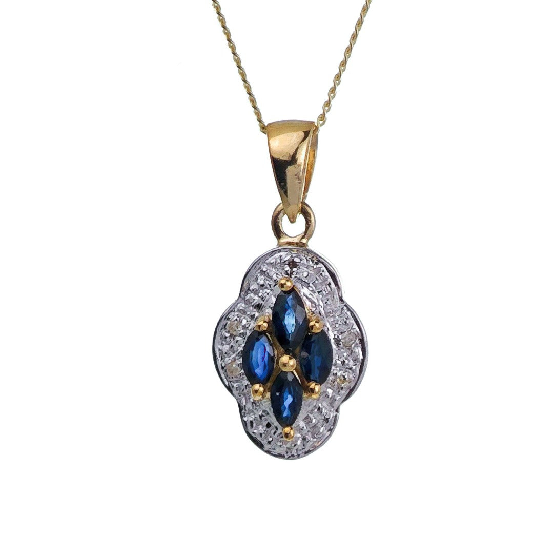 9ct Sapphire Necklace Yellow Gold 0.39ct Blue Marquise Natural Gemstone