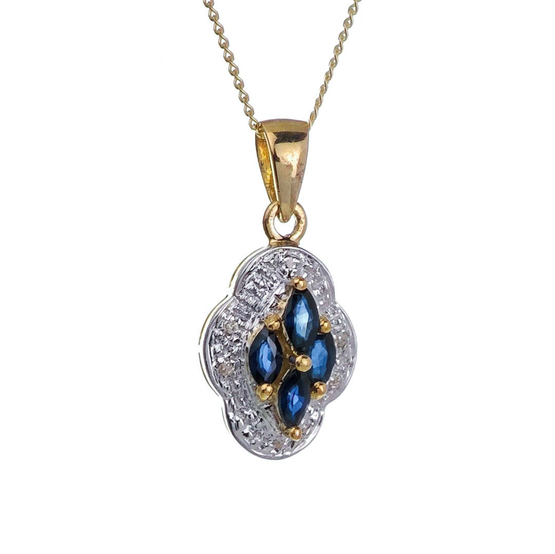 9ct Sapphire Necklace Yellow Gold 0.39ct Blue Marquise Natural Gemstone