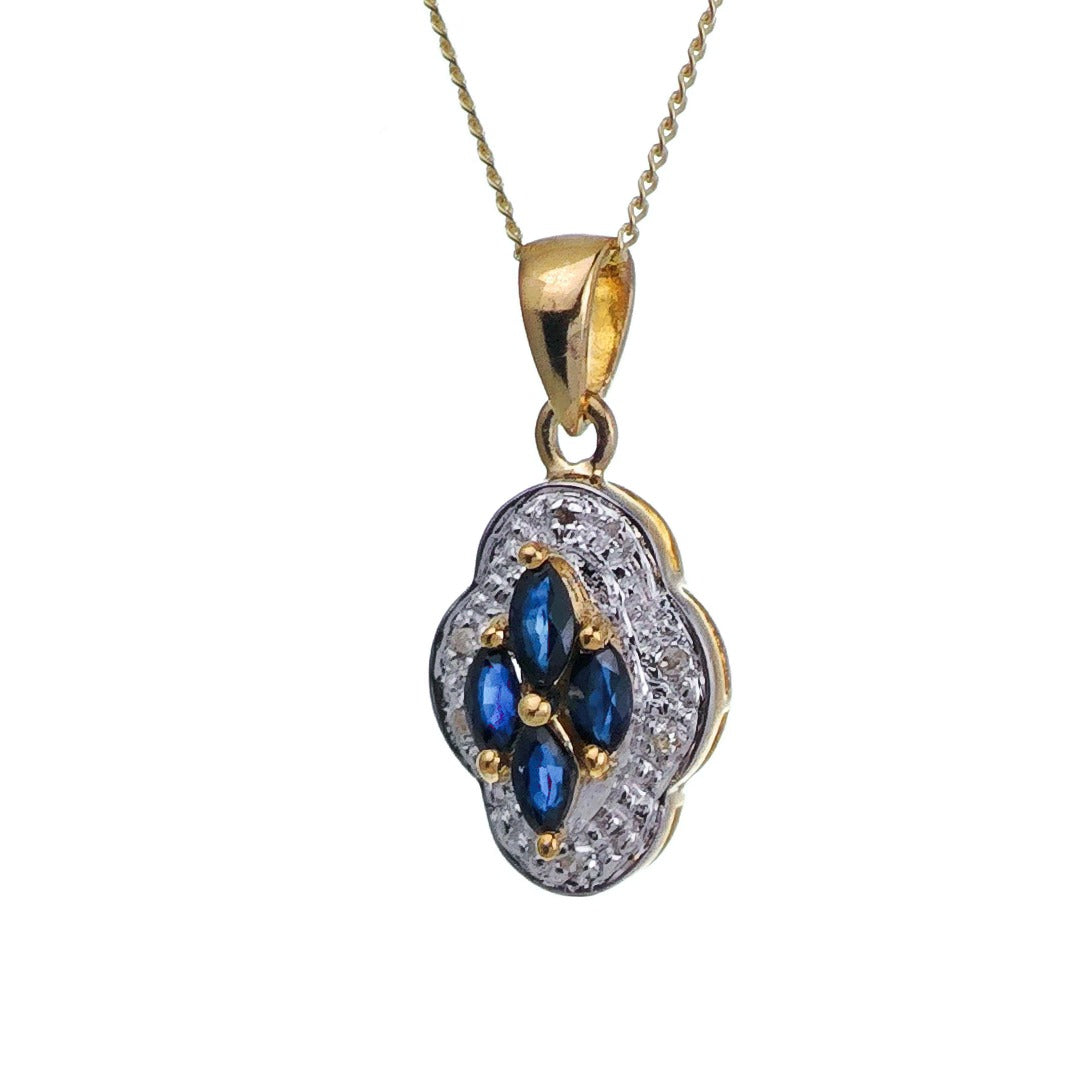 9ct Sapphire Necklace Yellow Gold 0.39ct Blue Marquise Natural Gemstone