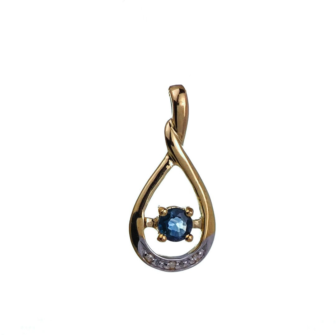 9ct Sapphire Necklace Diamonds Yellow Gold 0.26ct Blue Round Natural Gemstone