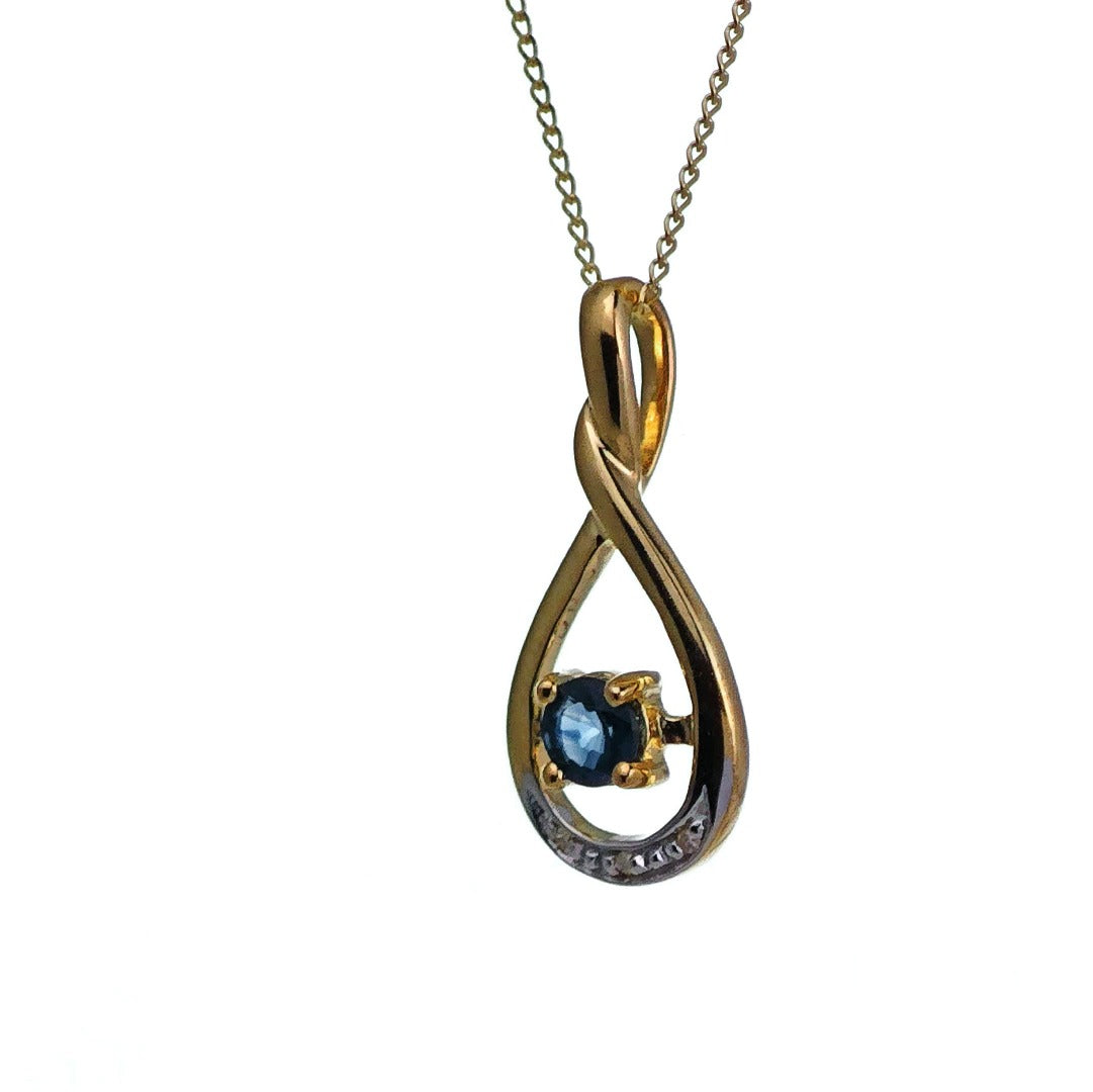 9ct Sapphire Necklace Diamonds Yellow Gold 0.26ct Blue Round Natural Gemstone