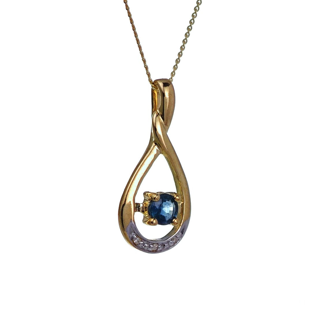 9ct Sapphire Necklace Diamonds Yellow Gold 0.26ct Blue Round Natural Gemstone