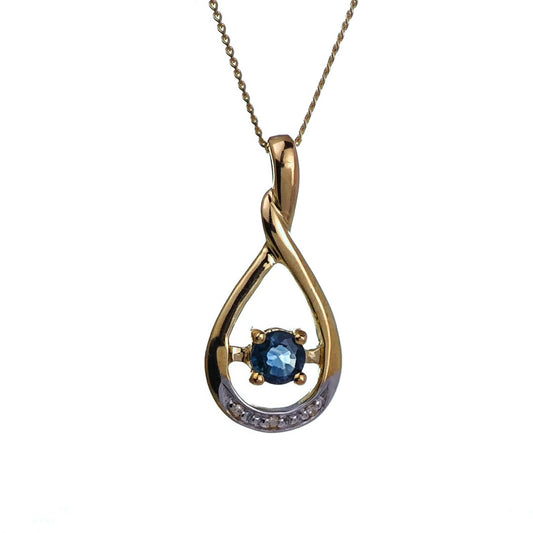 9ct Sapphire Necklace Diamonds Yellow Gold 0.26ct Blue Round Natural Gemstone