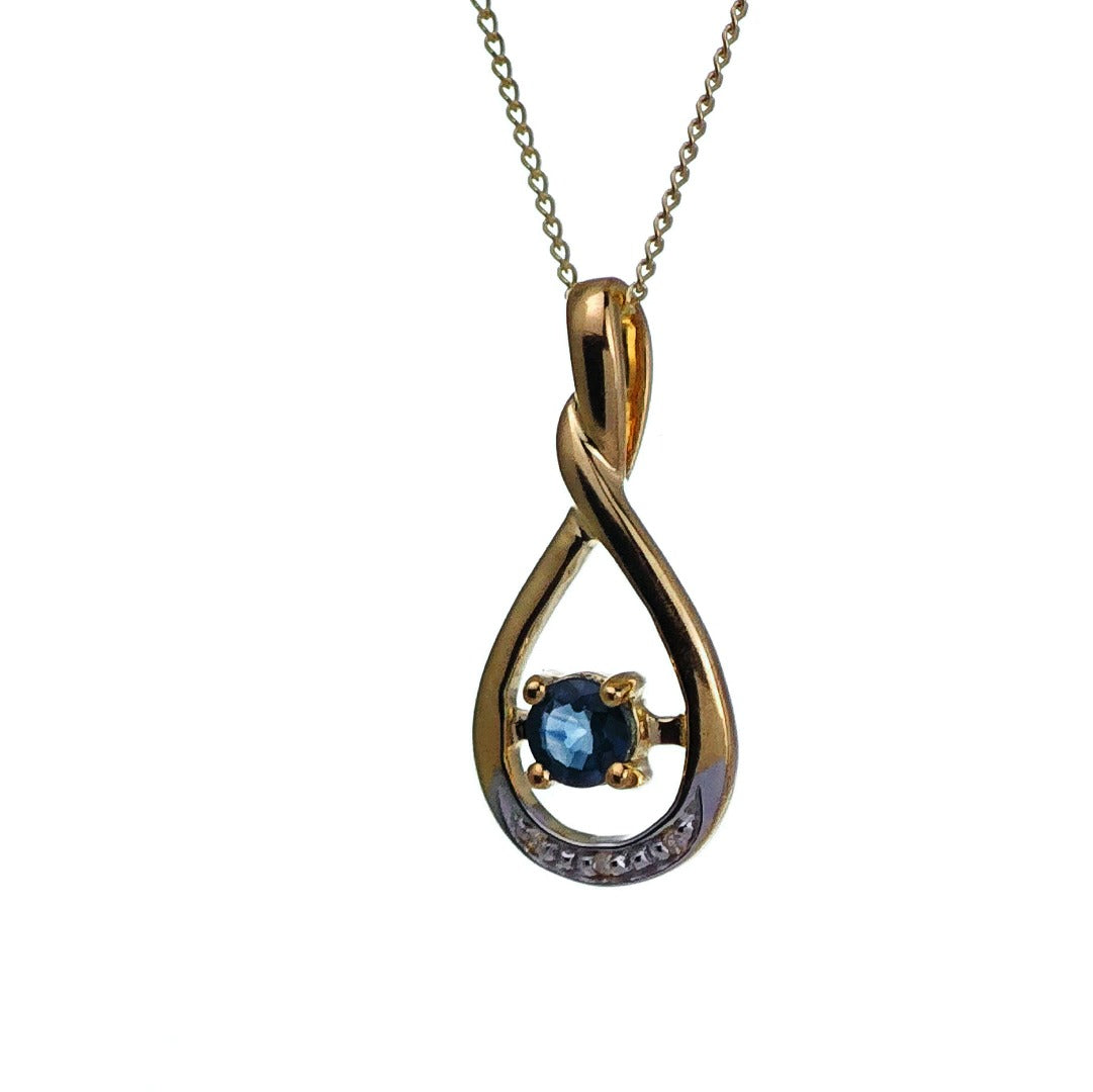 9ct Sapphire Necklace Diamonds Yellow Gold 0.26ct Blue Round Natural Gemstone