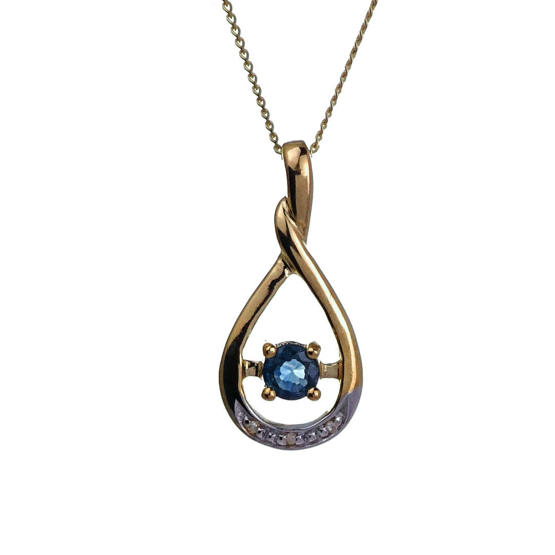 9ct Sapphire Necklace Diamonds Yellow Gold 0.26ct Blue Round Natural Gemstone