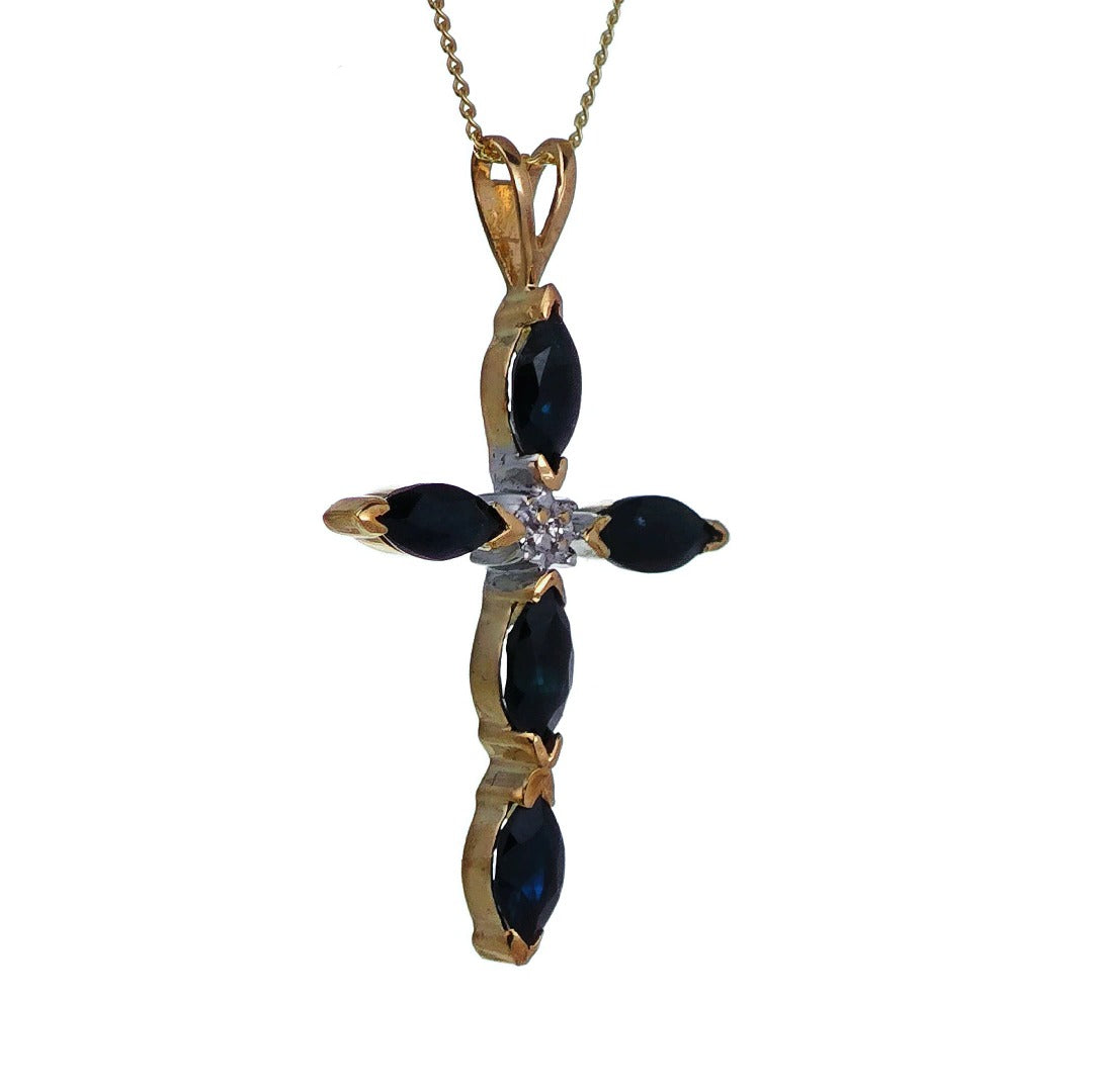 9ct Dark Sapphire Necklace Yellow Gold 1.5ct Blue Marquise Natural Gemstone