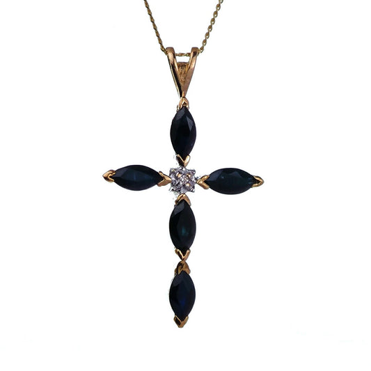 9ct Dark Sapphire Necklace Yellow Gold 1.5ct Blue Marquise Natural Gemstone