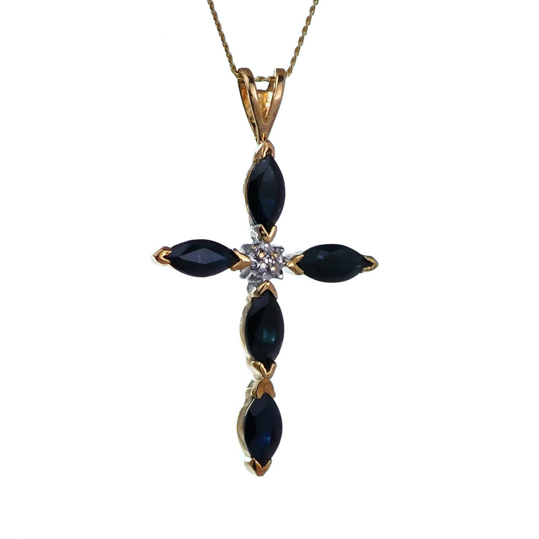 9ct Dark Sapphire Necklace Yellow Gold 1.5ct Blue Marquise Natural Gemstone