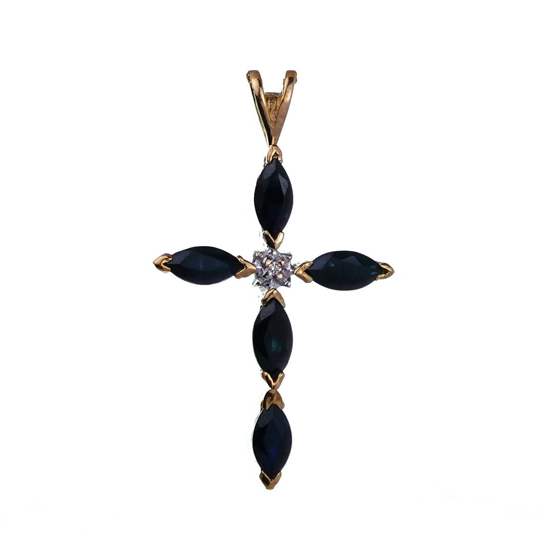 9ct Dark Sapphire Necklace Yellow Gold 1.5ct Blue Marquise Natural Gemstone