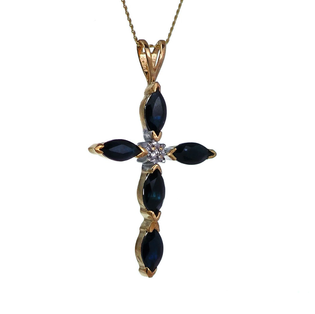 9ct Dark Sapphire Necklace Yellow Gold 1.5ct Blue Marquise Natural Gemstone