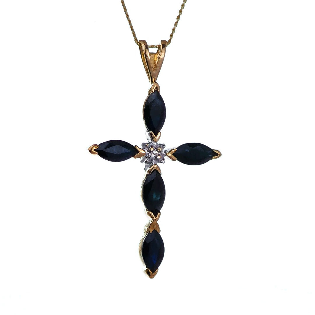 9ct Dark Sapphire Necklace Yellow Gold 1.5ct Blue Marquise Natural Gemstone