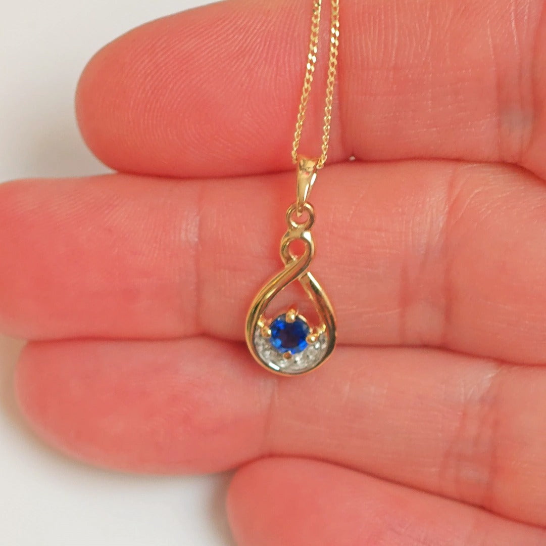 9ct Sapphire Necklace Yellow Gold 0.33ct Blue Round Natural Gemstone