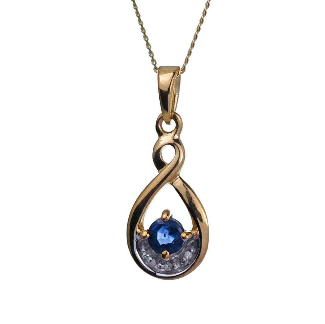 9ct Sapphire Necklace Yellow Gold 0.33ct Blue Round Natural Gemstone