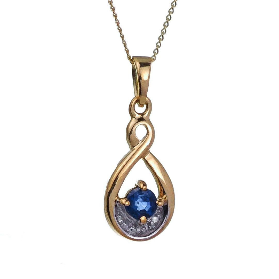 9ct Sapphire Necklace Yellow Gold 0.33ct Blue Round Natural Gemstone