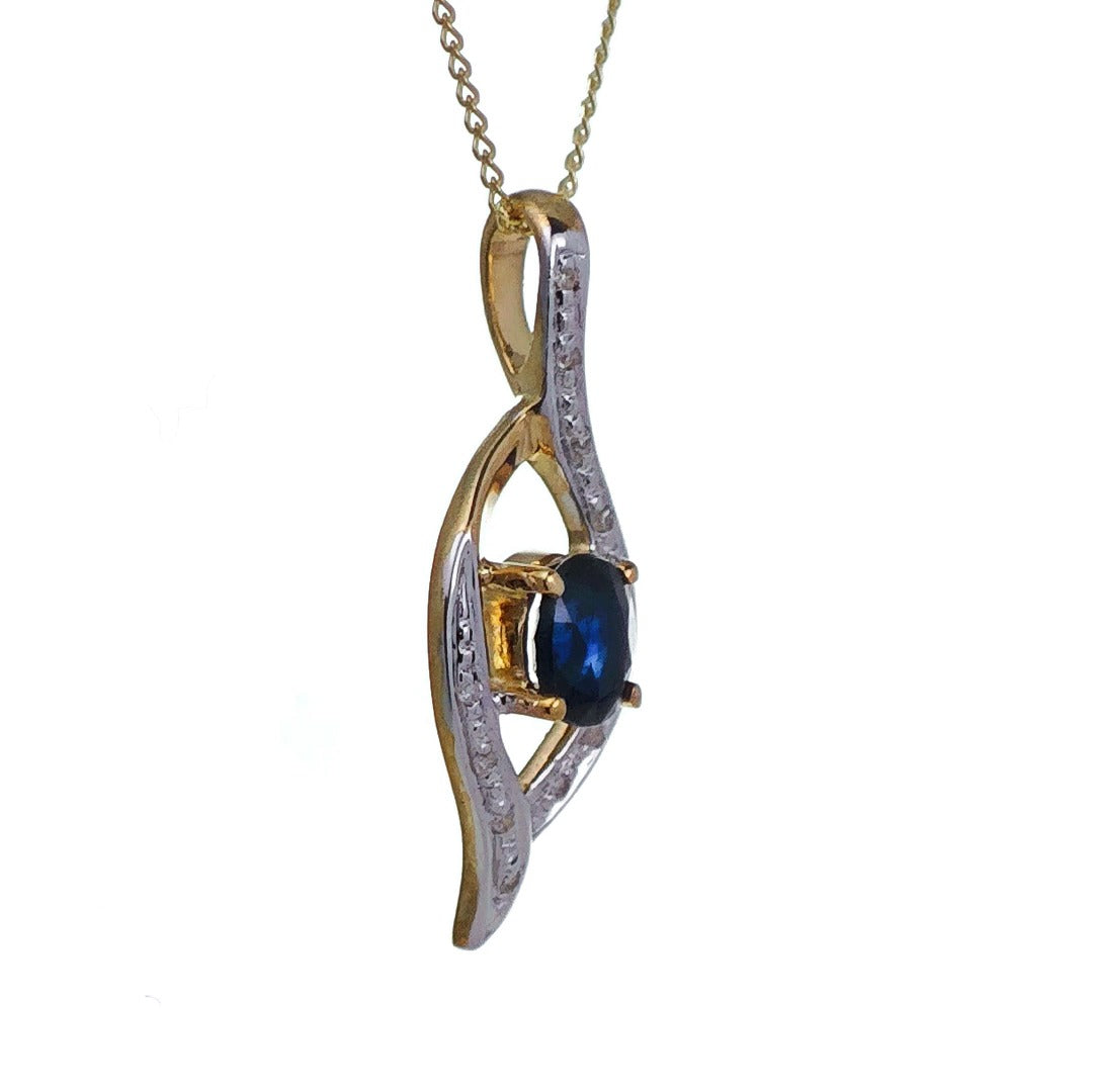 9ct Sapphire Necklace Yellow Gold 0.47ct Blue Oval Natural Gemstone